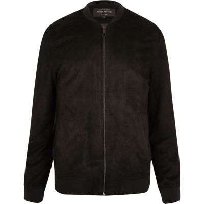 Black lightweight faux suede bomber jacket